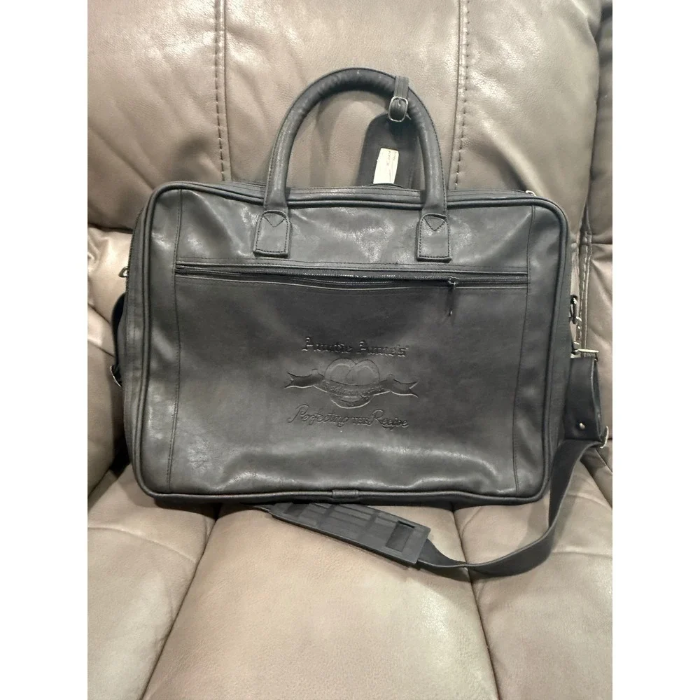 Auntie‎ Anne's 15th Anniversary Black Faux Leather Briefcase Messenger Vintage